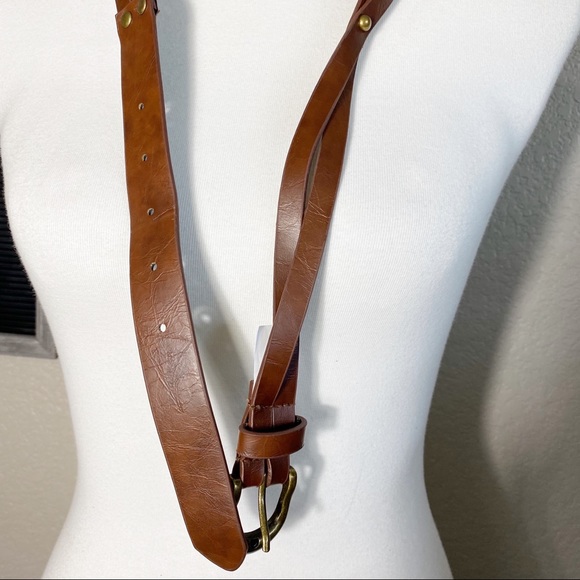 Brown Faux Leather Twisted Brass Riveted Belt - Picture 5 of 5